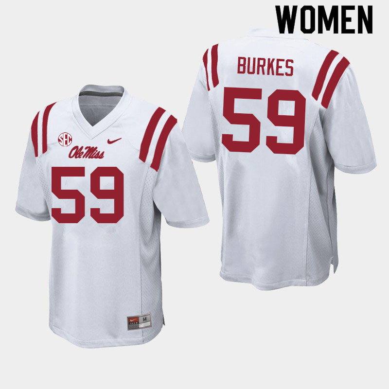 Women #59 Tyler Burkes Ole Miss Rebels College Football Jerseys Sale-White - Click Image to Close